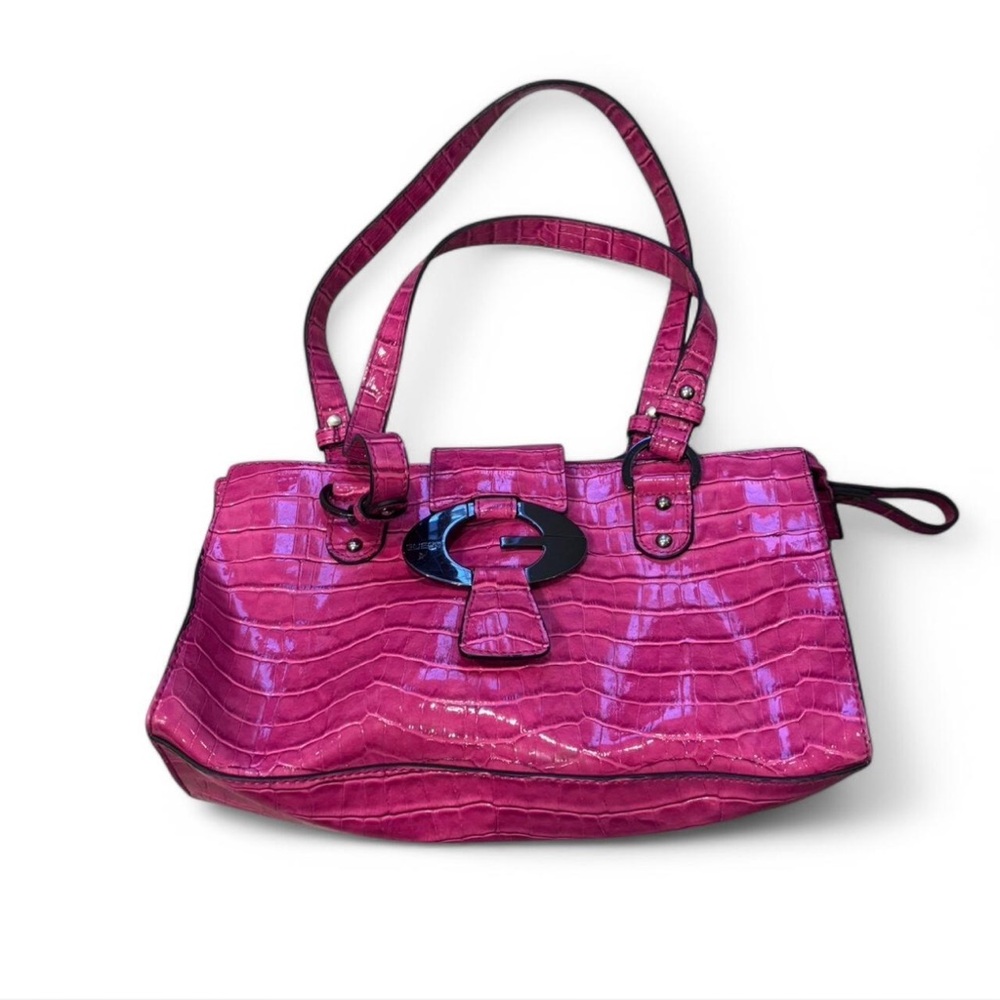 Guess Pink Croc-Embossed Shoulder Bag